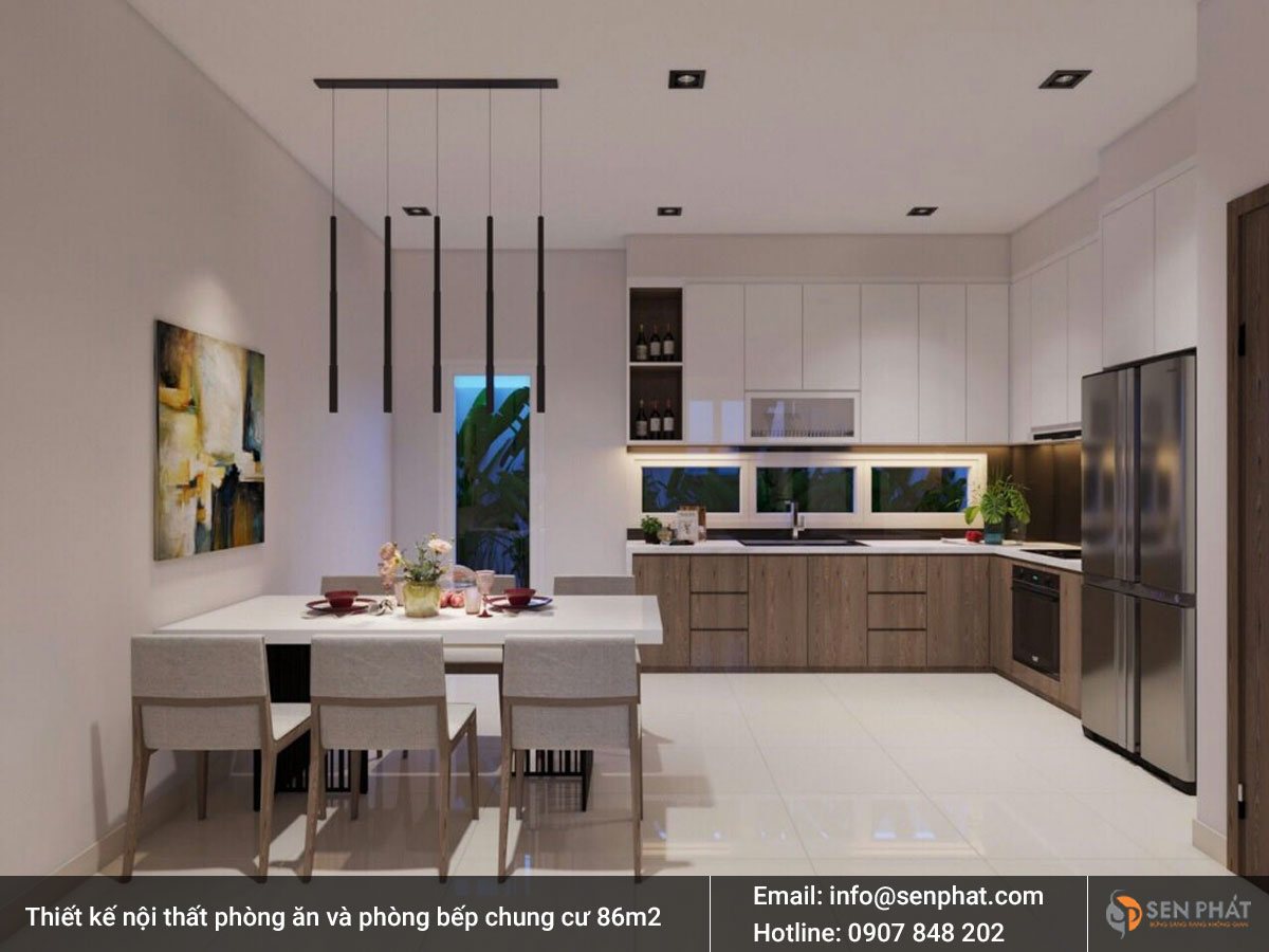 Mẫu thiết kế nội thất phòng ăn và phòng bếp chung cư 86m2