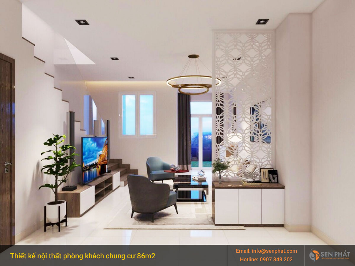 Mẫu thiết kế nội thất phòng khách chung cư 86m2