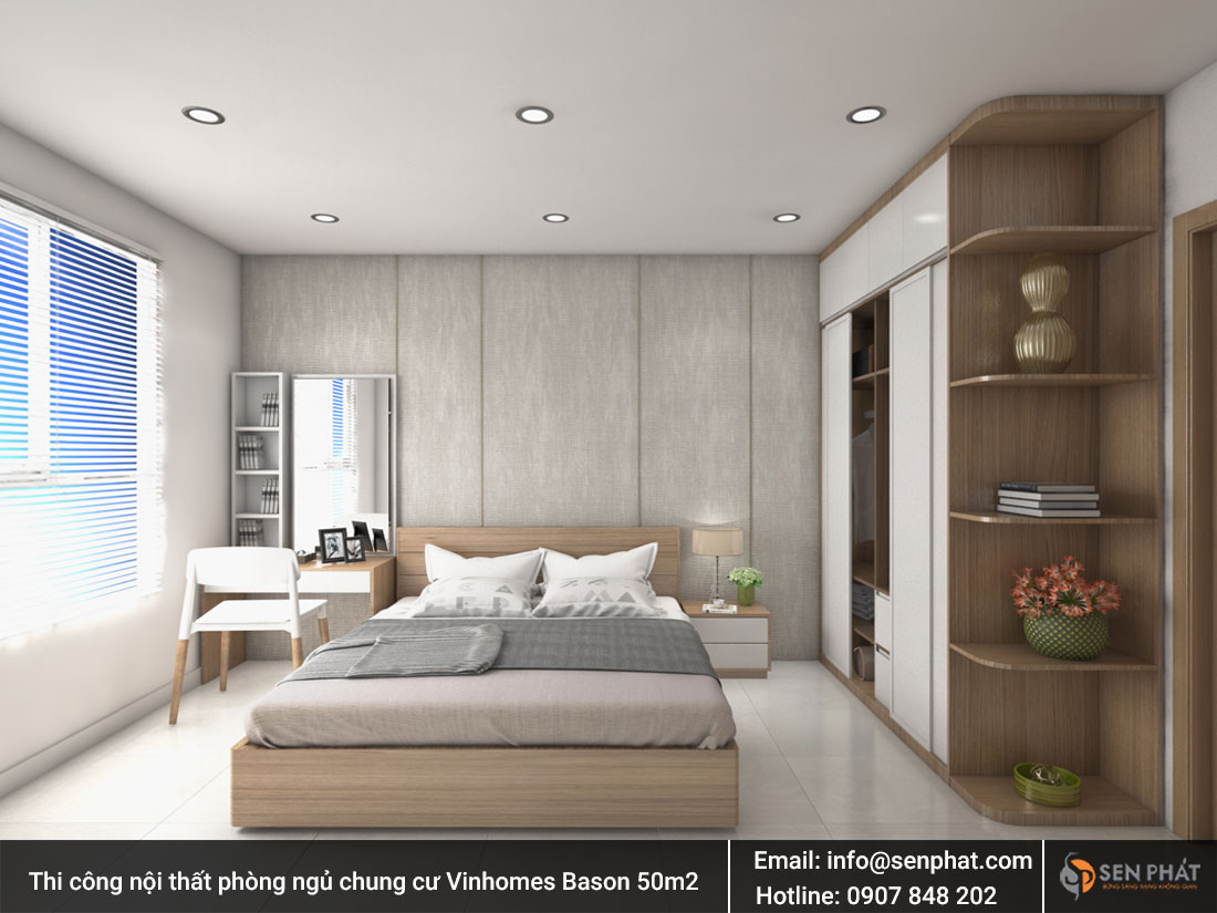 Thi công nội thất phòng ngủ chung cư Vinhomes Bason 50m2