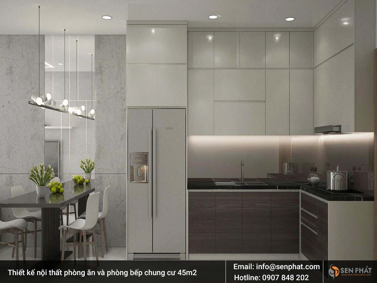 Thiết kế nội thất phòng ăn và phòng bếp chung cư 45m2