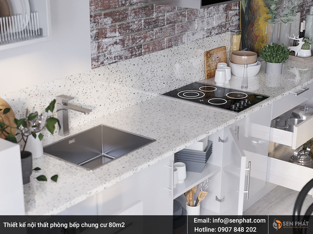 Thiết kế nội thất phòng bếp chung cư 80m2
