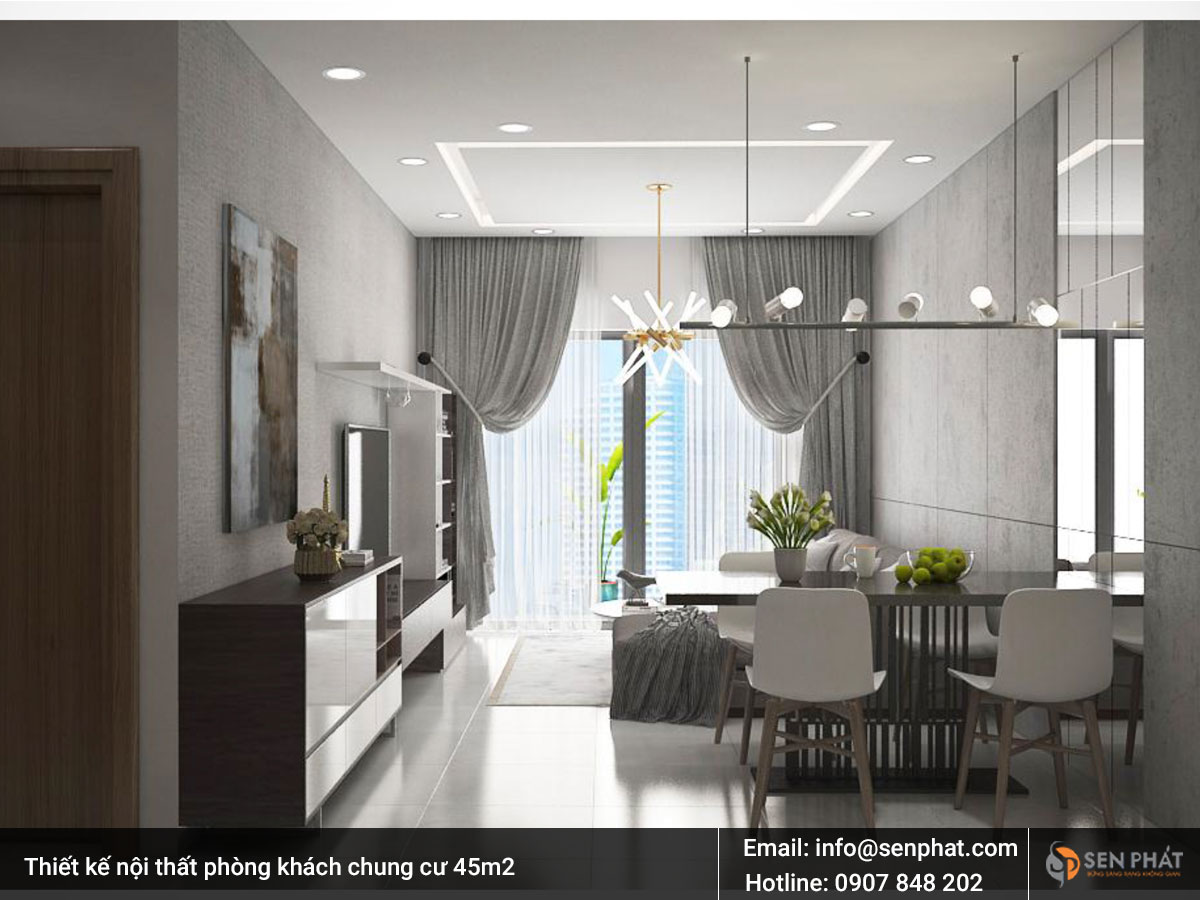 Thiết kế nội thất phòng khách chung cư 45m2