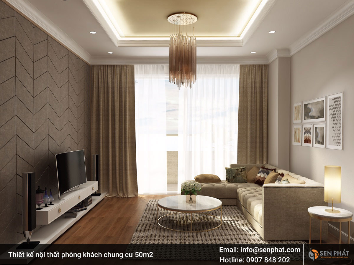 Thiết kế nội thất phòng khách chung cư 50m2