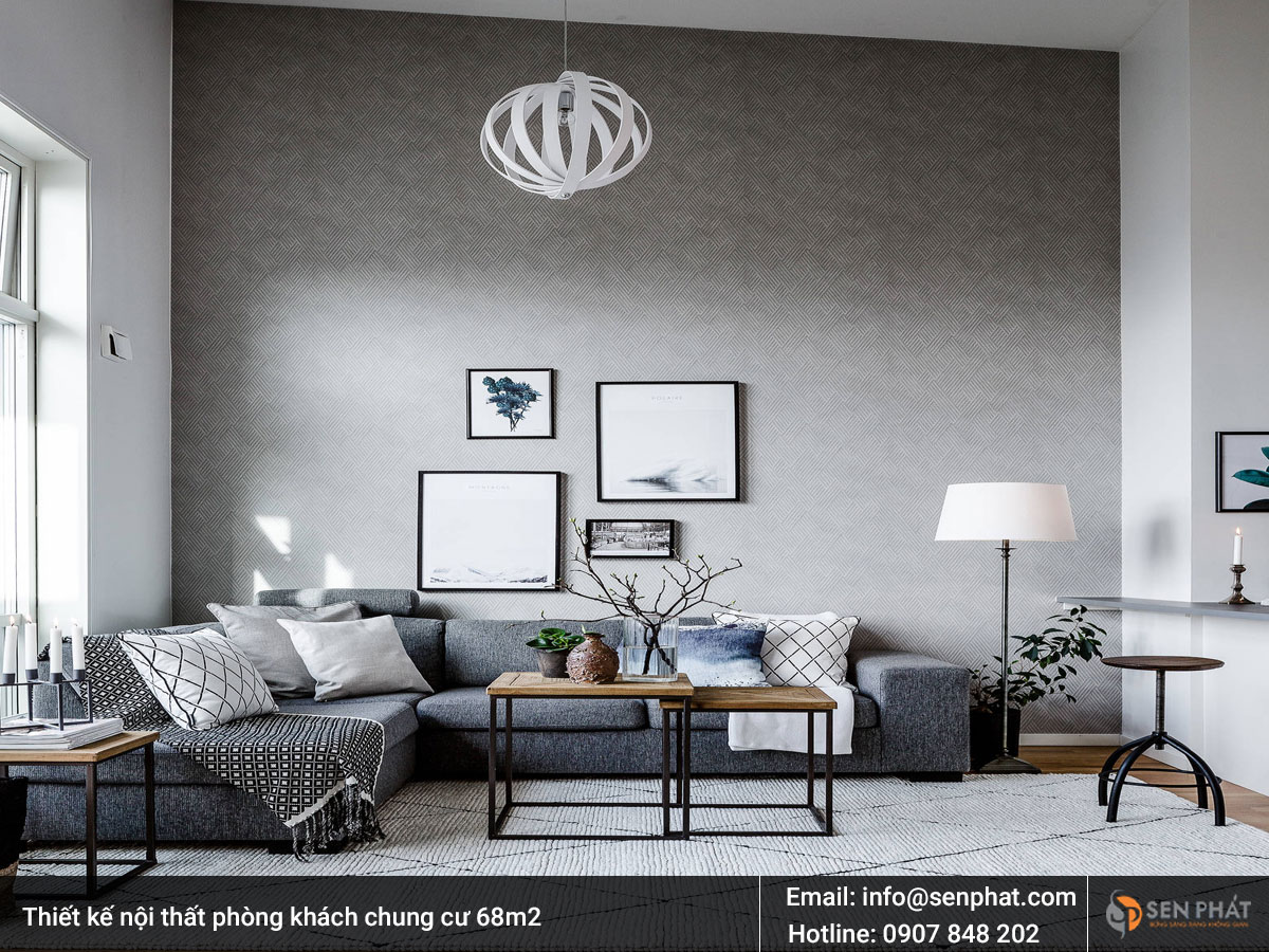 Thiết kế nội thất phòng khách chung cư 68m2