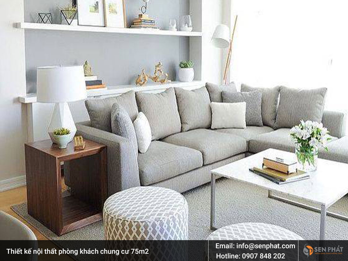 Thiết kế nội thất phòng khách chung cư 75m2