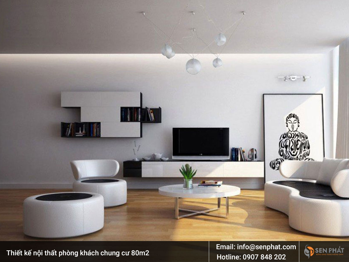 Thiết kế nội thất phòng khách chung cư 80m2