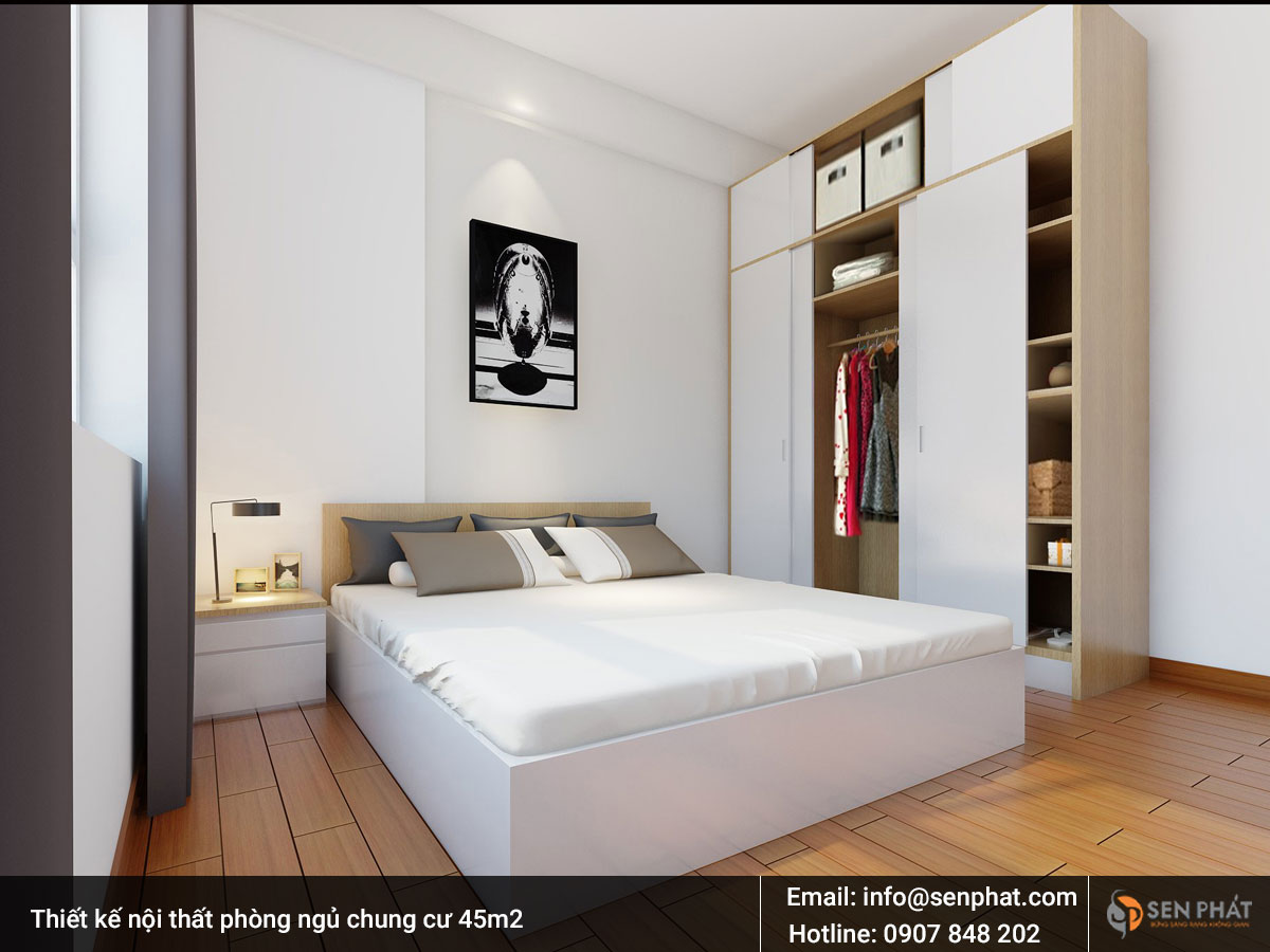 Thiết kế nội thất phòng ngủ chung cư 45m2