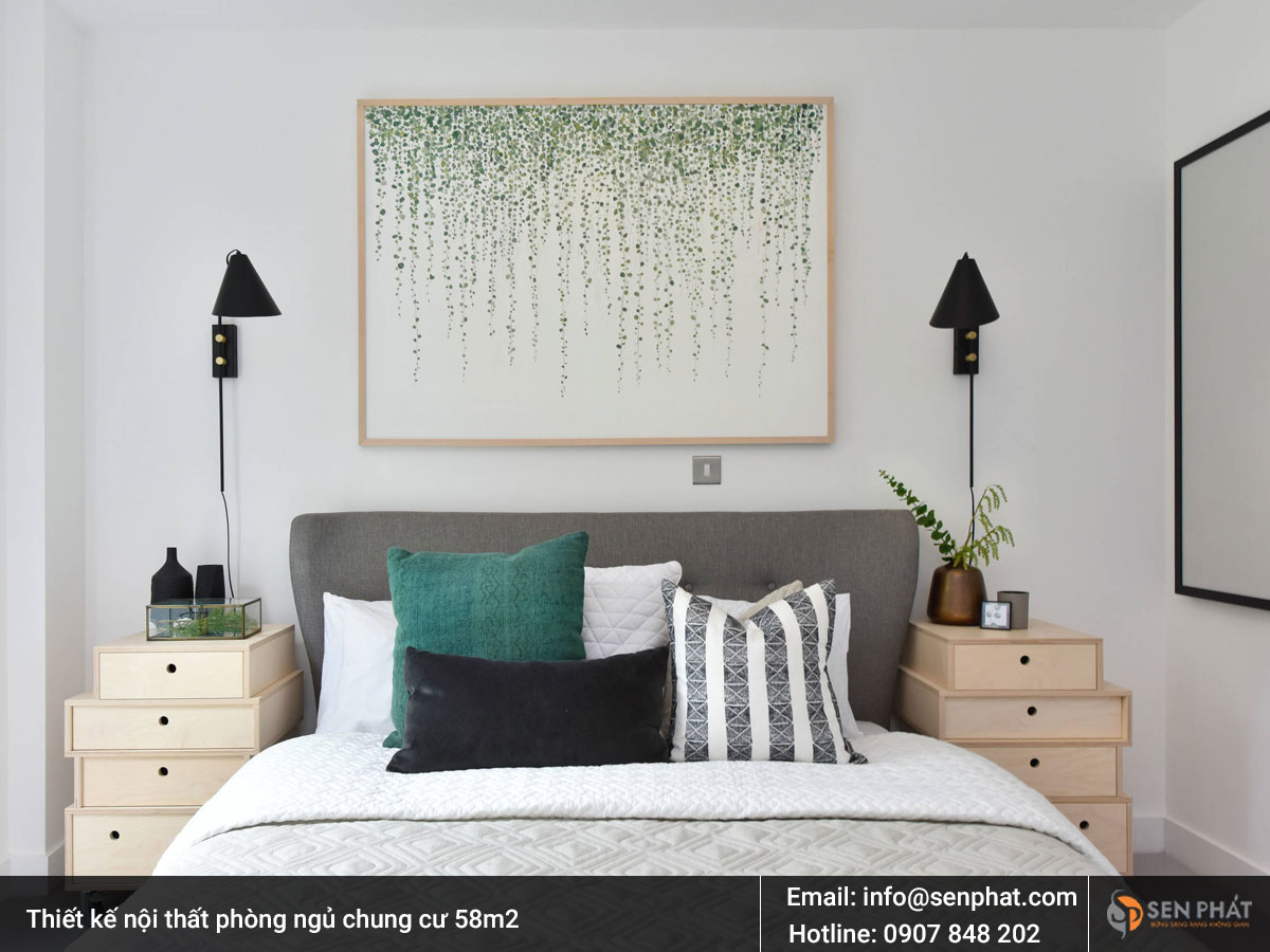 Thiết kế nội thất phòng ngủ chung cư 58m2