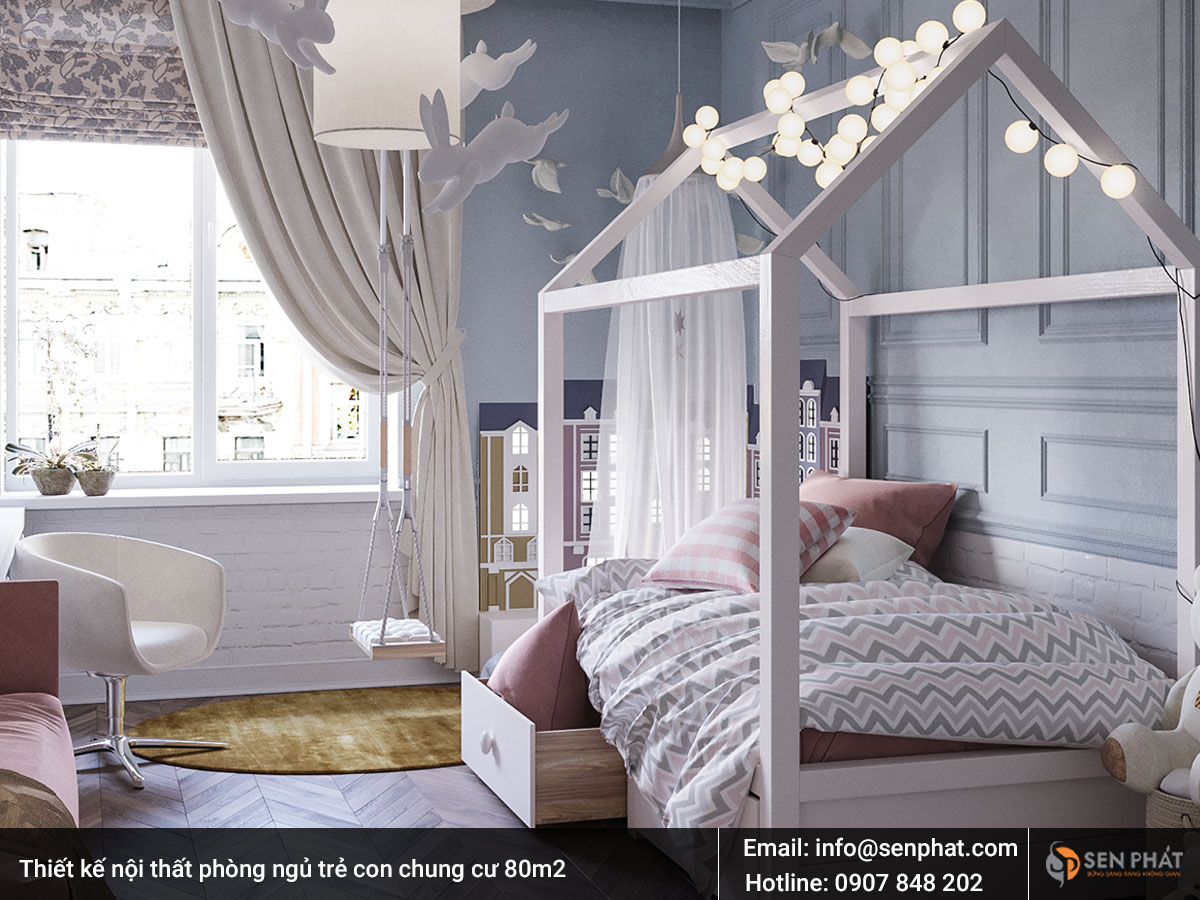 Thiết kế nội thất phòng ngủ trẻ con chung cư 80m2