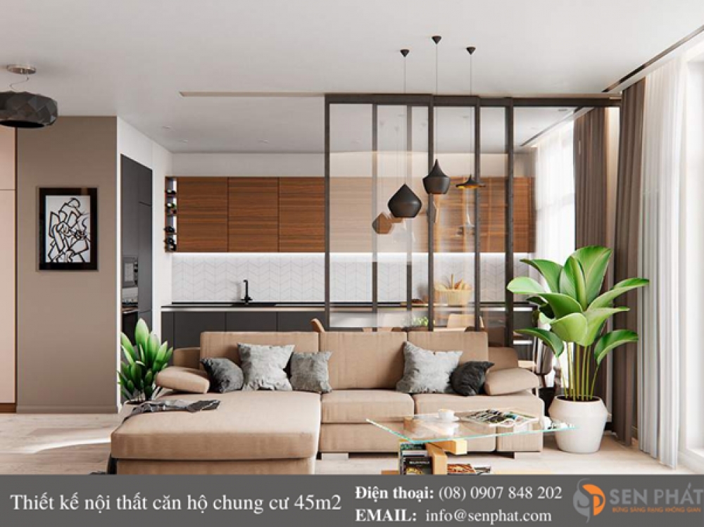thiết kế nội thất căn hộ chung cư 45m2
